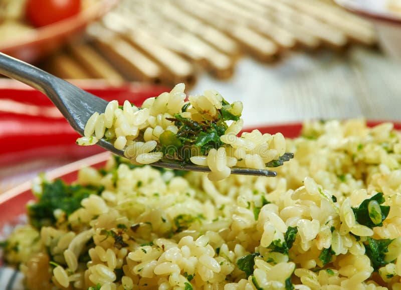 Creamy Spinach Parmesan Orzo Stock Photo Image of herb, vegetarian