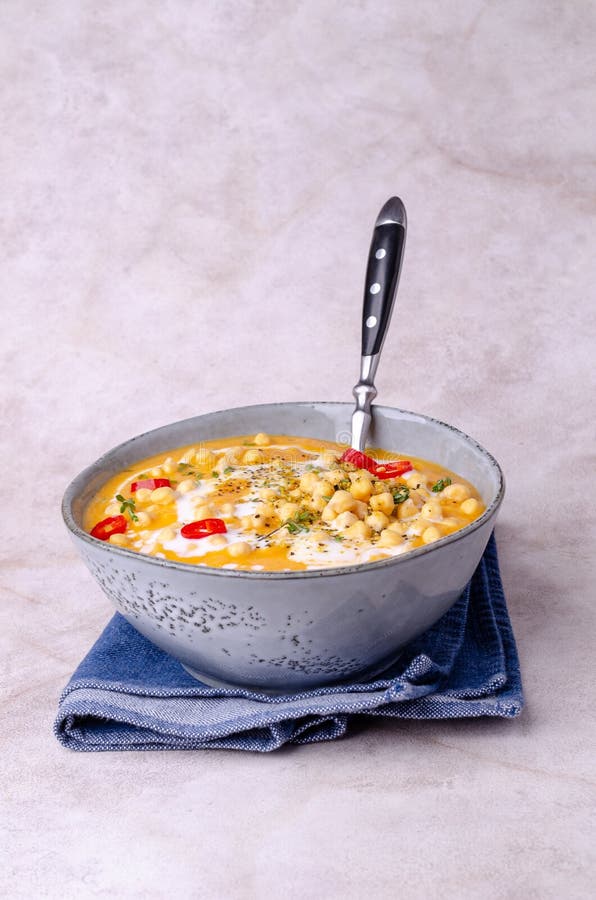 Creamy Vegetable Soup with Chickpeas Stock Image - Image of ingredient
