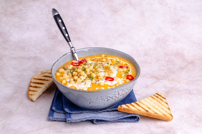 Creamy Vegetable Soup with Chickpeas Stock Image - Image of eating