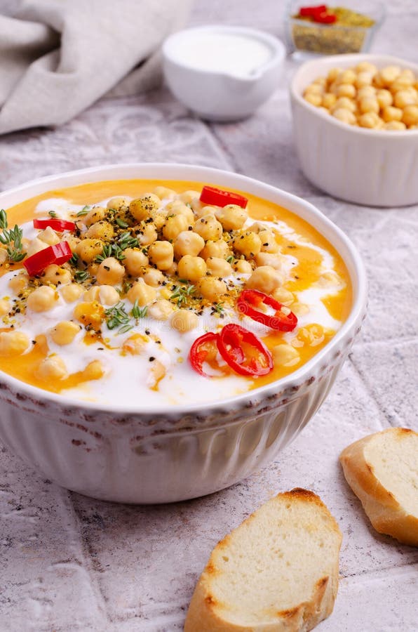 Creamy Vegetable Soup with Chickpeas Stock Image - Image of ingredient