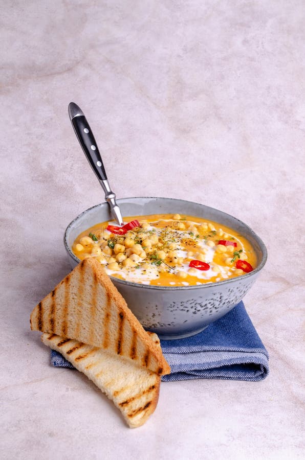 Creamy Vegetable Soup with Chickpeas Stock Photo - Image of meal, cream