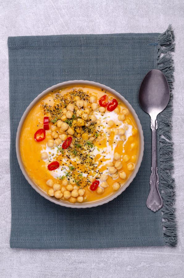 Creamy Vegetable Soup with Chickpeas Stock Photo - Image of carrot
