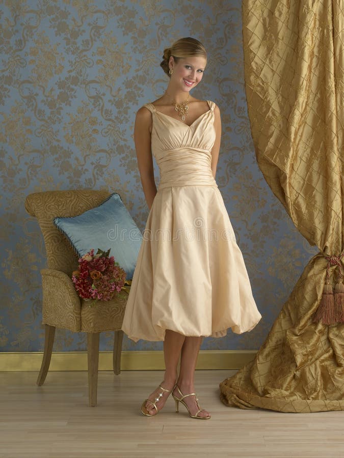 Creamy Yellow Evening Dress Stock Image Image of curtain, jewelry