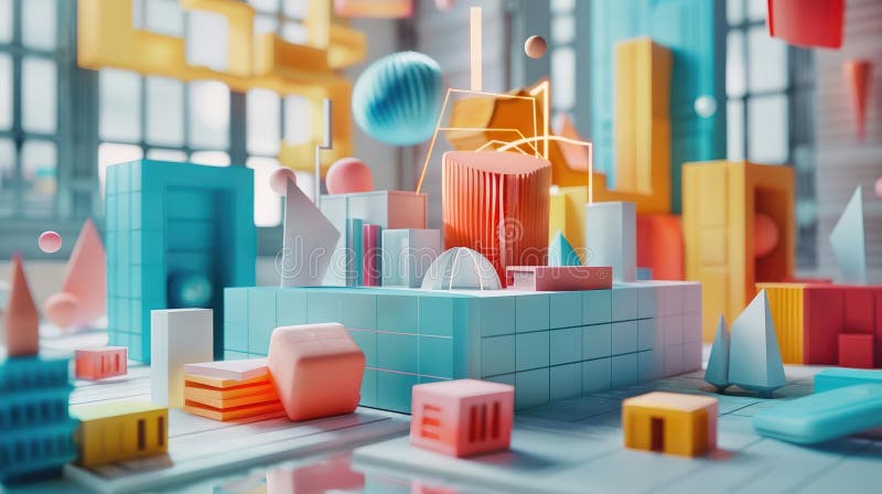 Crearea unui mediu 3d abstract cu mai multe niveluri și forme geometrice colorate în mod strălucitor formele ar trebui să pară a f vector illustration