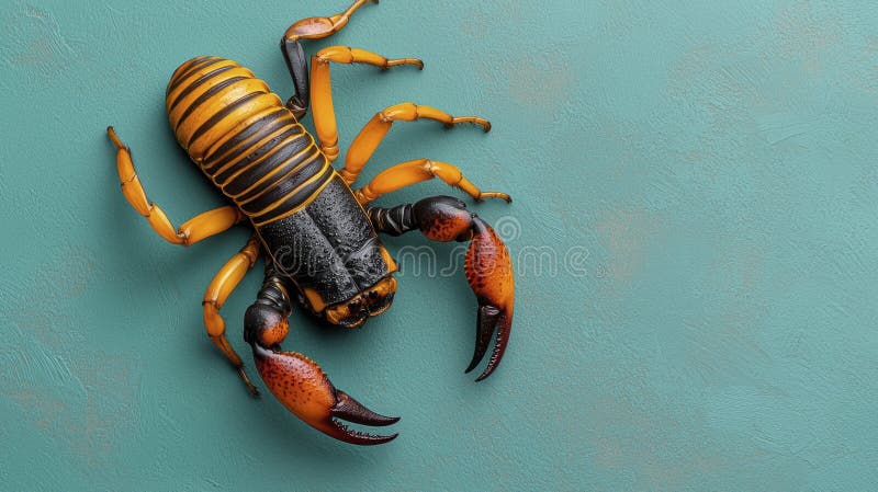 CreareScorpion negru și portocaliu aprins pe suprafața turcoaz texturat stock illustration