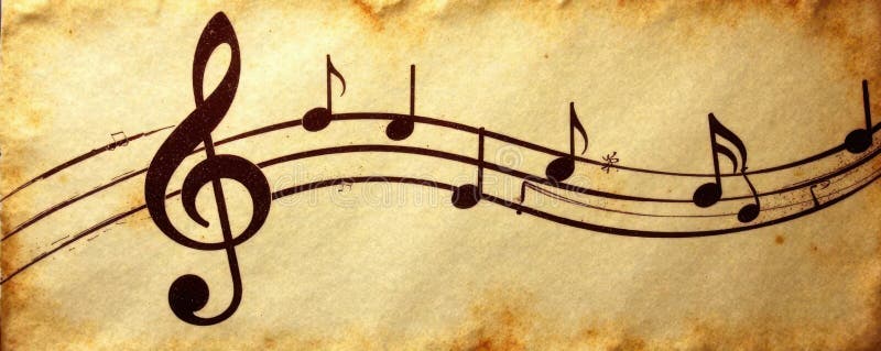 Creased, coffee stained paper; faint musical clef visible, clef, parchment, ink stock illustration