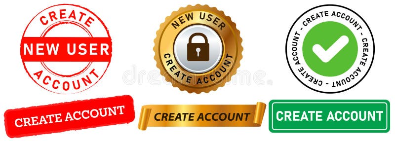 Create account personal private user new internet registration login stamp colorful badge emblem label seal element royalty free illustration