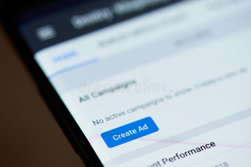New york, USA - october 4, 2018: Create ad in facebook page on smartphone screen close up view. Digital editorial stock images, royalty-free photos and pictures