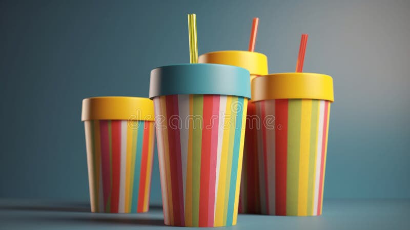 Create a fun and playful branding look with this empty juice cups mockup in multi-colored stripes Generative AI