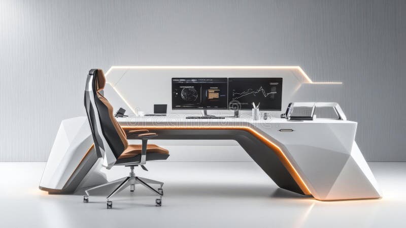 Create Futuristic Workspace Environment with Modern Furniture and Clean Design stock photography
