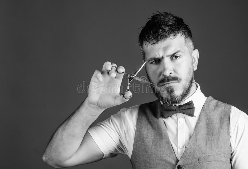 Create Your Style. Macho Bearded Barber Hold Scissors Cut Hair. Barbershop Service Concept Stock Photo - Image of caucasian, blue: 152950876 Create Your Style. Macho Bearded Barber Hold Scissors Cut Hair. Barbershop Service Concept Stock Photo - Image of caucasian, blue: 152950876
