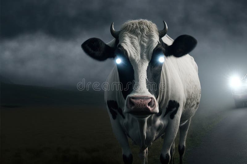 Created with Generative AI technology. cow with lights in eyes royalty free illustration