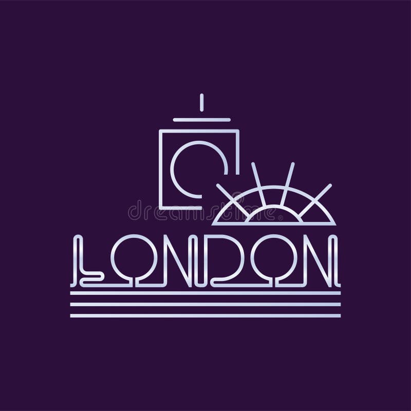 Creatief de stadsembleem van Londen in lijnstijl De abstract klokketoren van Big Ben en ferriswiel Vector ontwerpmalplaatje stock illustratie Creatief de stadsembleem van Londen in lijnstijl De abstract klokketoren van Big Ben en ferriswiel Vector ontwerpmalplaatje stock illustratie