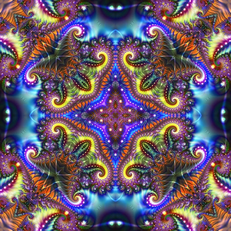 Creatieve abstracte achtergrond van multicolored fractal vormen met verlichting op een blauwe achtergrond royalty-vrije illustratie Creatieve abstracte achtergrond van multicolored fractal vormen met verlichting op een blauwe achtergrond royalty-vrije illustratie