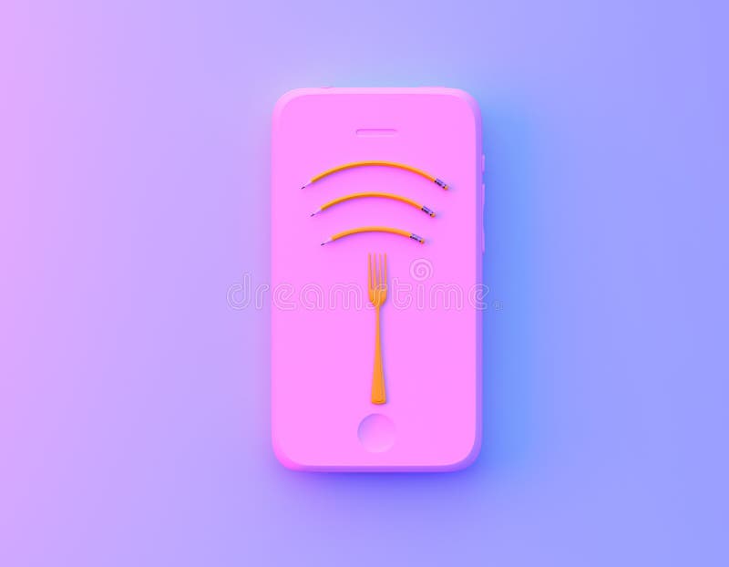 Creatieve die het ideelay-out van het Wifisymbool van vork met potlood op smartphone in trillende gewaagde gradiënt purpere en bl stock illustratie Creatieve die het ideelay-out van het Wifisymbool van vork met potlood op smartphone in trillende gewaagde gradiënt purpere en bl stock illustratie