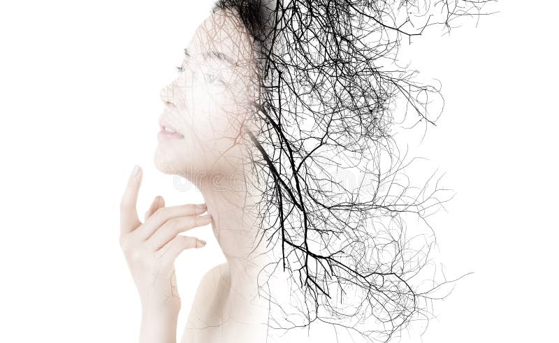 Creatieve dubbele blootstelling van geïsoleerde portret mooie manier van vrouw stock fotografie Creatieve dubbele blootstelling van geïsoleerde portret mooie manier van vrouw stock fotografie