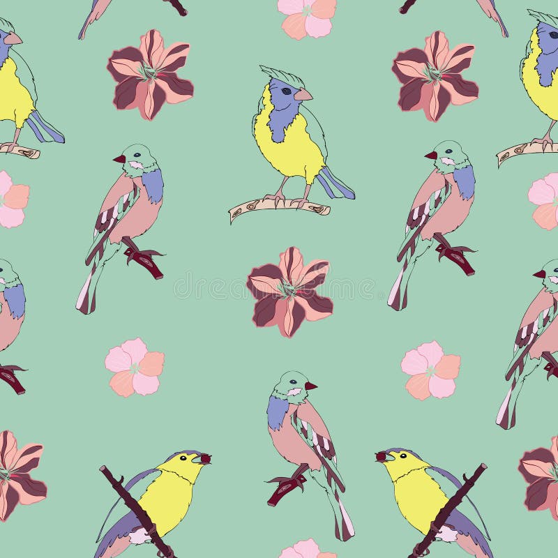 Creatieve en kleurrijke van aardvogels en bloemen naadloze patroonvector vector illustratie Creatieve en kleurrijke van aardvogels en bloemen naadloze patroonvector vector illustratie