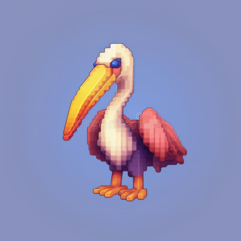 Creating a Cute Pelican Character in Minecraft Using Pixel Art Stock