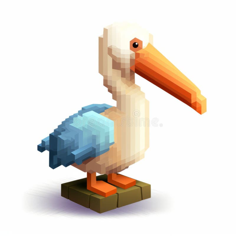Creating a Cute Pelican Character in Minecraft Using Pixel Art Stock