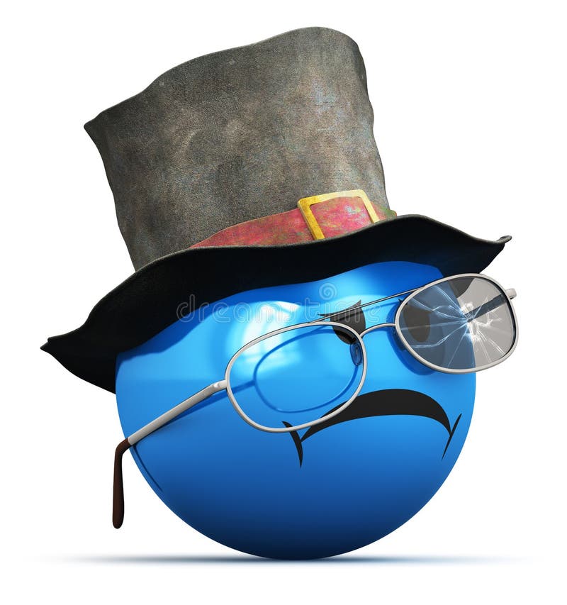 Sad smiley with old crumpled hat and broken glasses stock illustration Sad smiley with old crumpled hat and broken glasses stock illustration