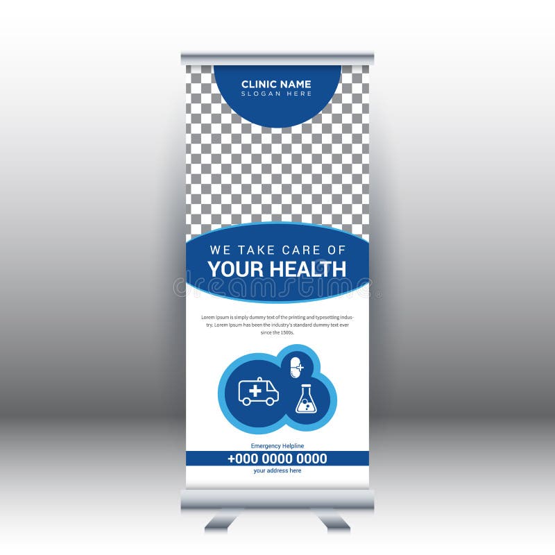 Creative abstract modern medical roll up banner design template vector illustration concept. Hospital health care promotion stock illustration Creative abstract modern medical roll up banner design template vector illustration concept. Hospital health care promotion stock illustration