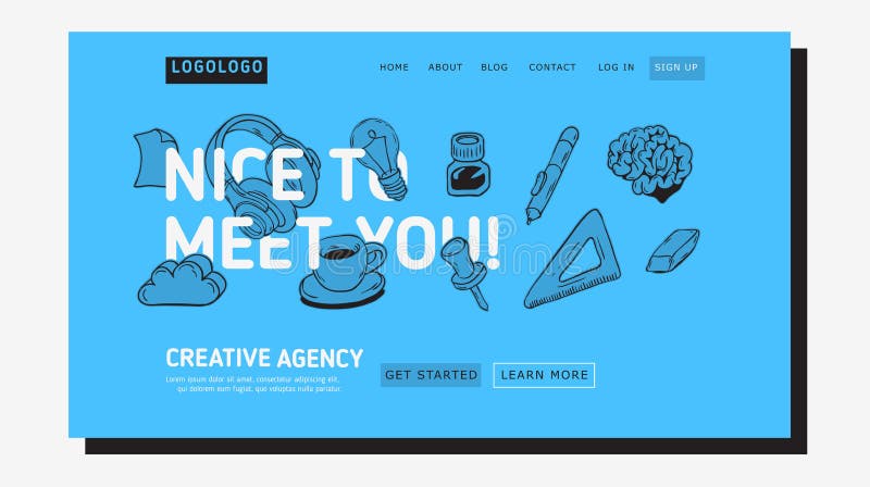 Creative Agency Office Landing Page Example Design For Web With Artistic Hand Drawn Sketchy Line Art Drawings