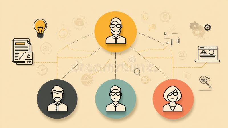 Creative Agency Team Structure Infographic Showcasing Roles and Collaboration Among Strategist, Designer, Developer, and royalty free stock image