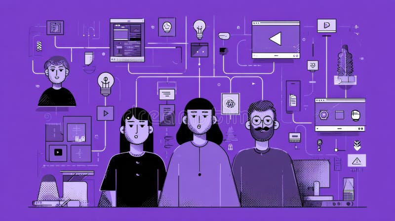 Creative Agency Team Structure Infographic Highlighting Roles and Collaboration Among Strategist, Designer, Developer royalty free stock photo