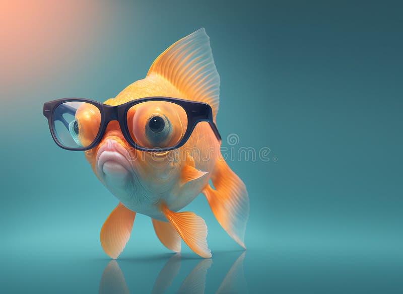 Creative Animal Concept. Goldfish Fish in Sunglass Shade Glasses