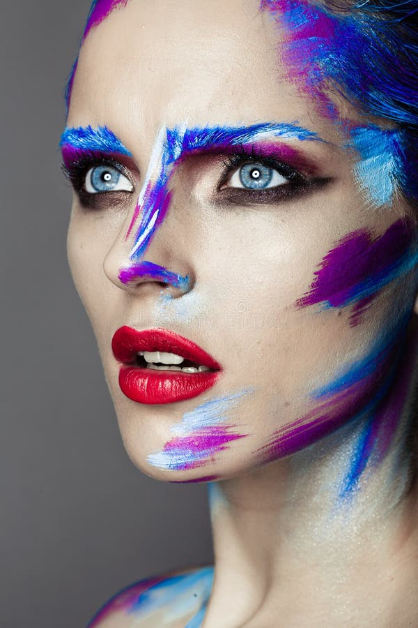 Creative Art Makeup of a Young Girl with Blue Eyes Stock Image - Image ...