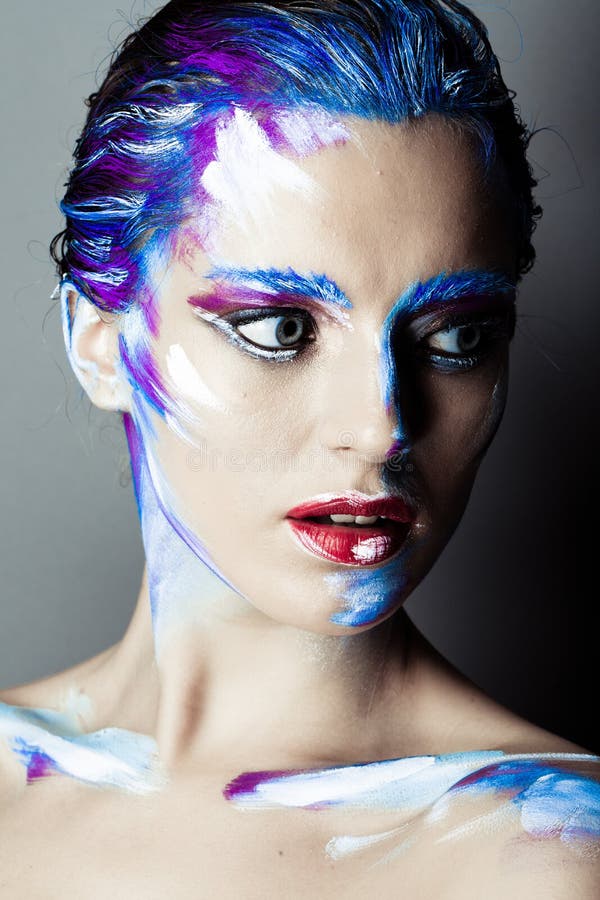 Creative Art Makeup of a Young Girl with Blue Eyes Stock Photo - Image ...