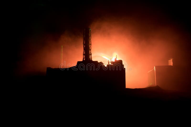 Creative Artwork Decoration. Chernobyl Nuclear Power Plant at Night. Layout of Abandoned Chernobyl Station after Nuclear Reactor Stock Photo - Image of industrial, abandoned: 154641480