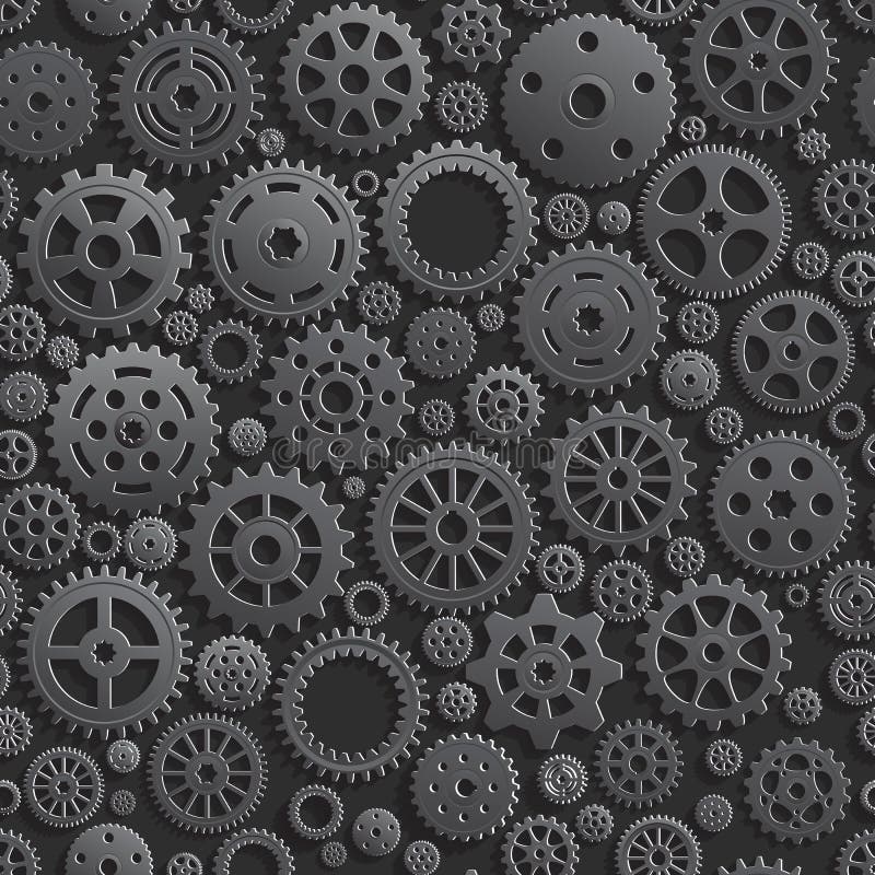 Creative Black Gears 3d Seamless Pattern Background. Stock Vector
