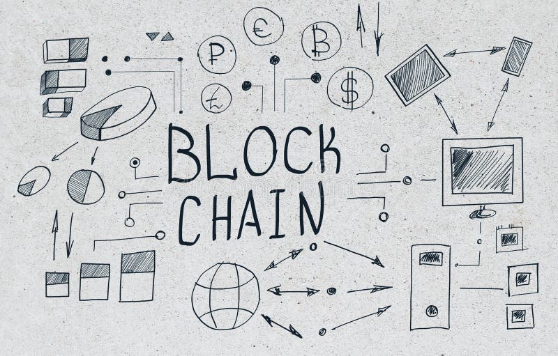 Creative blockchain sketch on concrete background royalty free illustration