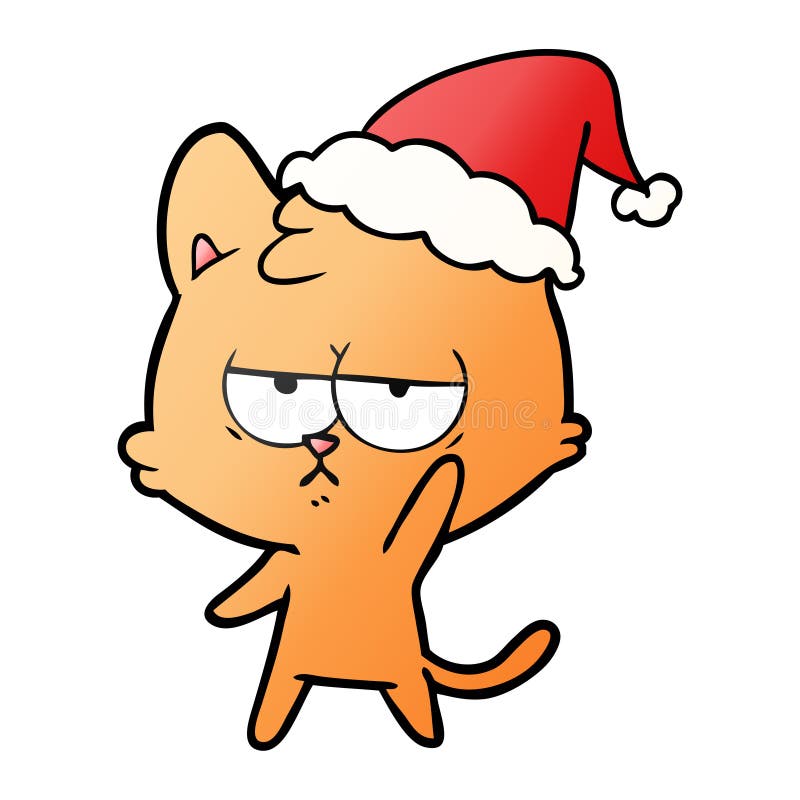 A creative bored gradient cartoon of a cat wearing santa hat