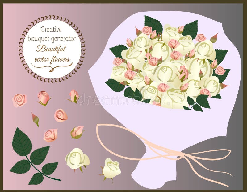 Creative Bouquet Generator. Set of Vector Flowers. Stock Vector