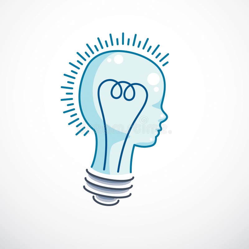 Creative Brain Concept, Intelligent Person Vector Logo. Light Bu Stock  Vector - Illustration of education, brainstorm: 120054727