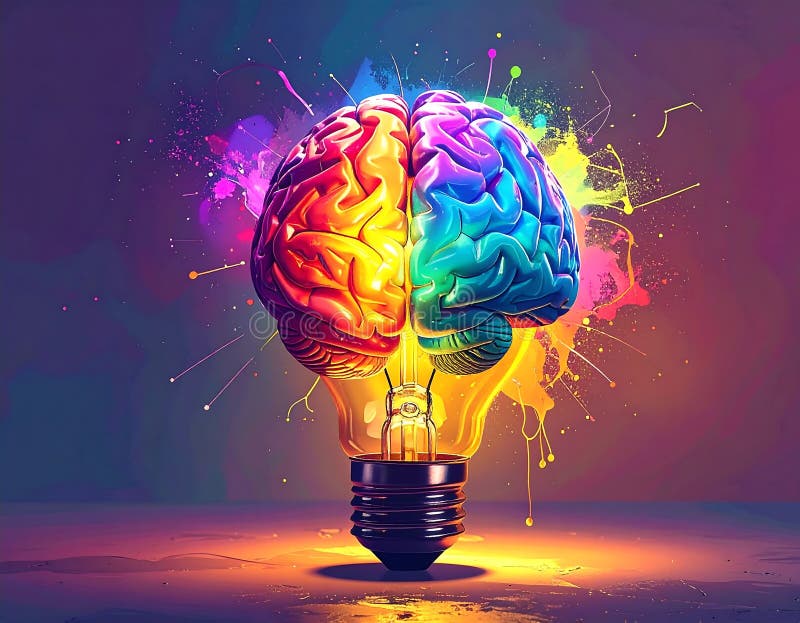 Creative Brain Light Bulb — Innovation and Idea Generation Concept, AI-Generated royalty free illustration