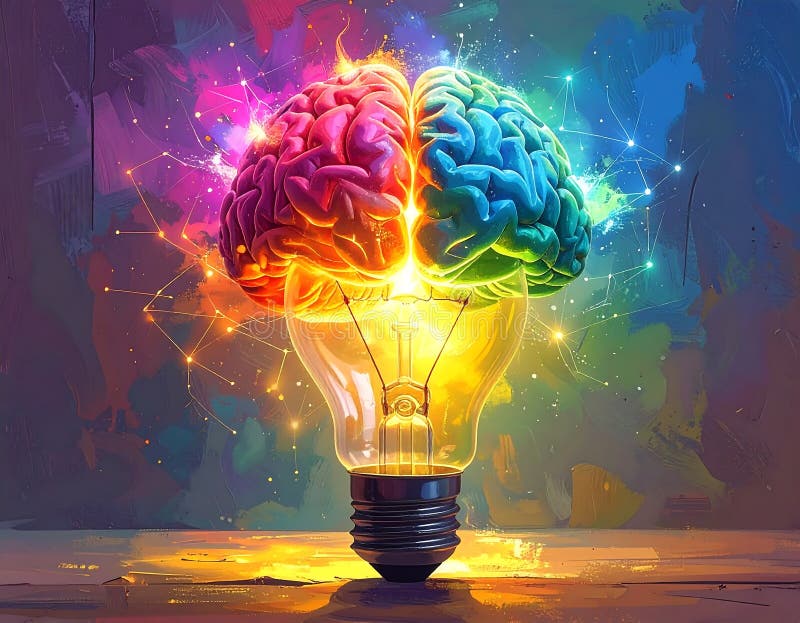 Creative Brain Light Bulb — Innovation and Idea Generation Concept, AI-Generated vector illustration