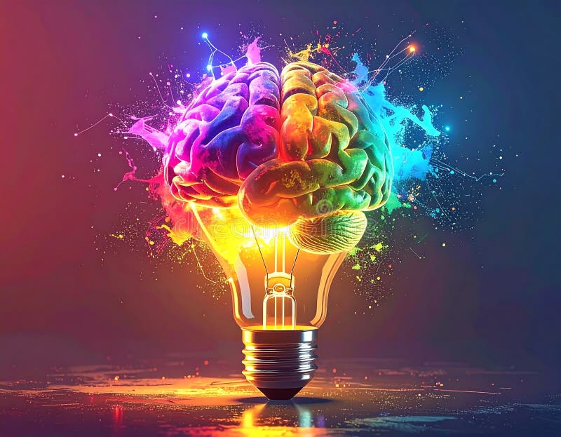 Creative Brain Light Bulb — Innovation and Idea Generation Concept, AI-Generated royalty free illustration