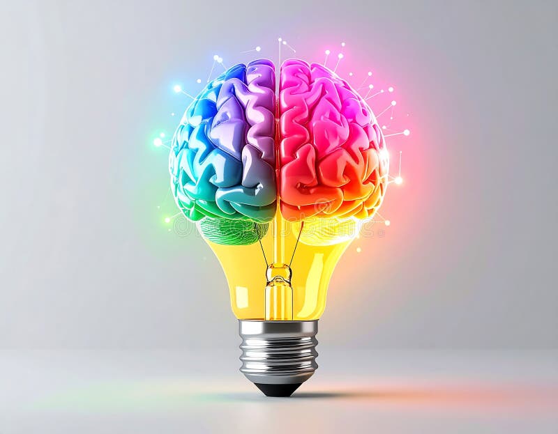 Creative Brain Light Bulb — Innovation and Idea Generation Concept, AI-Generated stock illustration