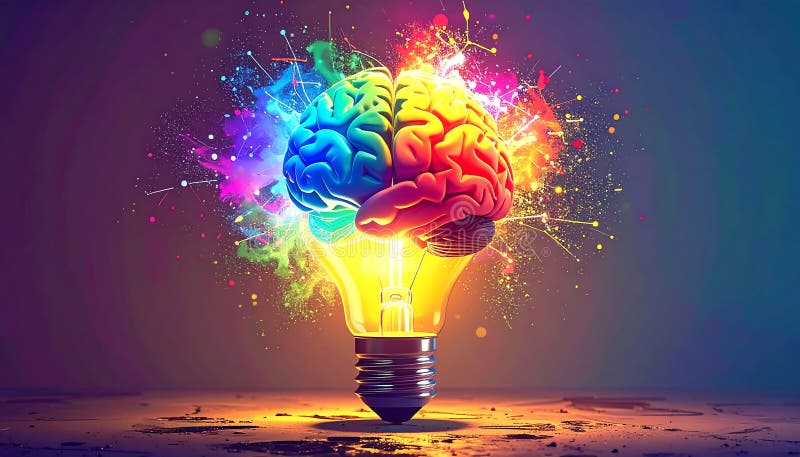 Creative Brain Light Bulb — Innovation and Idea Generation Concept, AI-Generated stock illustration