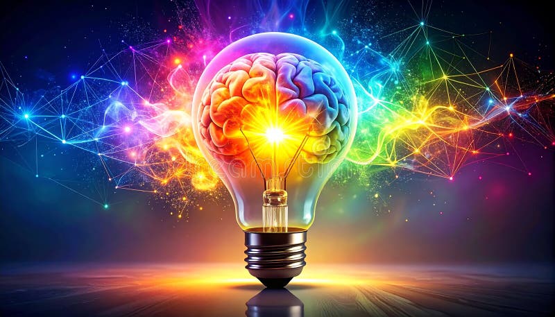 Creative Brain Light Bulb — Innovation and Idea Generation Concept, AI-Generated royalty free illustration