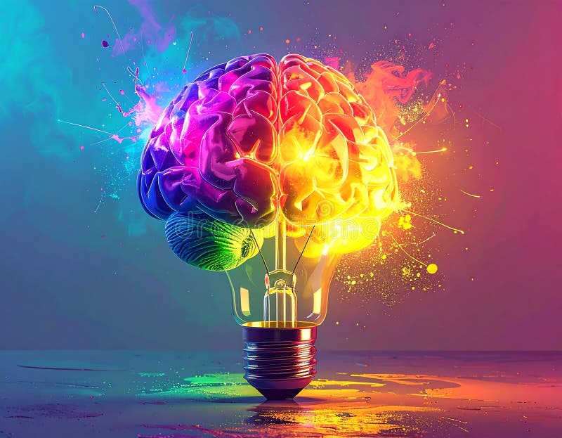 Creative Brain Light Bulb — Innovation and Idea Generation Concept, AI-Generated royalty free illustration
