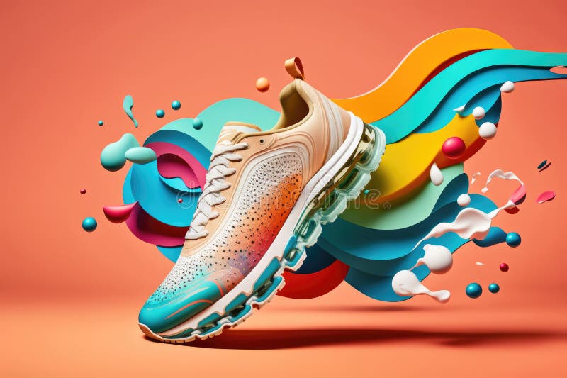 Creative Bright Colorful Sneakers on Abstract Background. Sport ...