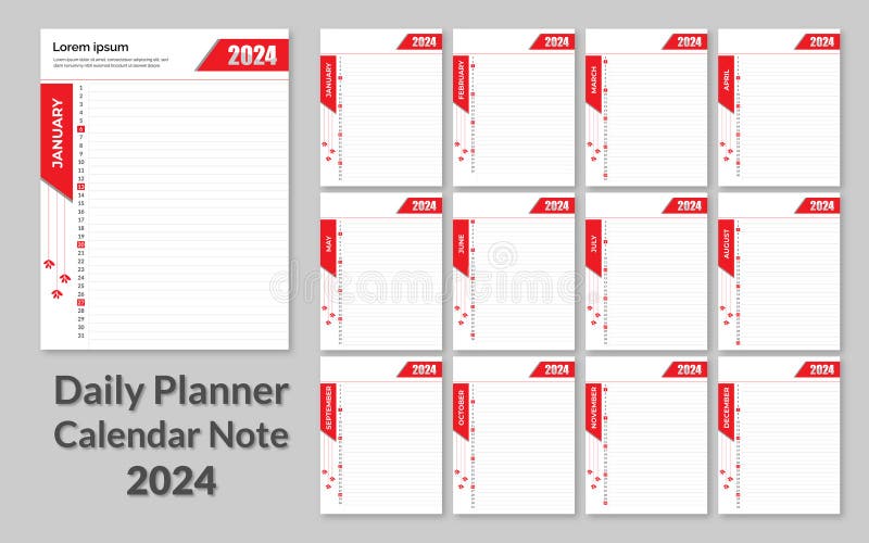 Creative Calendar Note daily Planner 2024 Vector Design Template. Desk