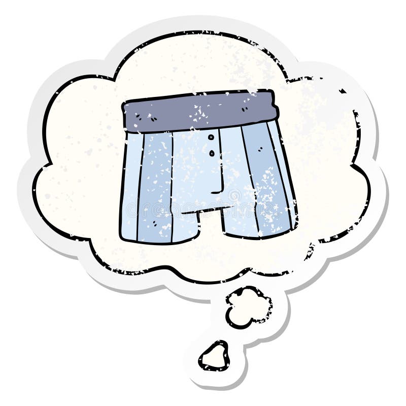 A creative cartoon boxer shorts and thought bubble as a distressed worn sticker royalty free illustration