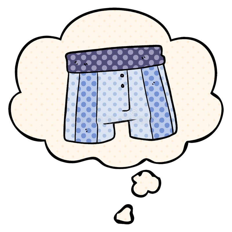 A creative cartoon boxer shorts and thought bubble in comic book style vector illustration