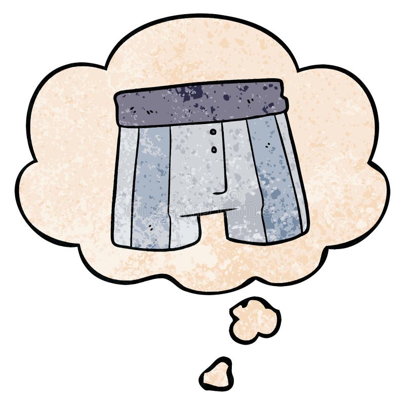A creative cartoon boxer shorts and thought bubble in grunge texture pattern style royalty free illustration