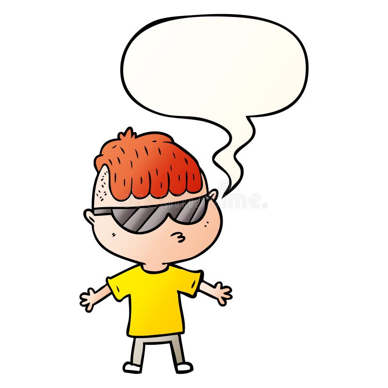 A Creative Cartoon Boy Wearing Sunglasses and Speech Bubble in Smooth